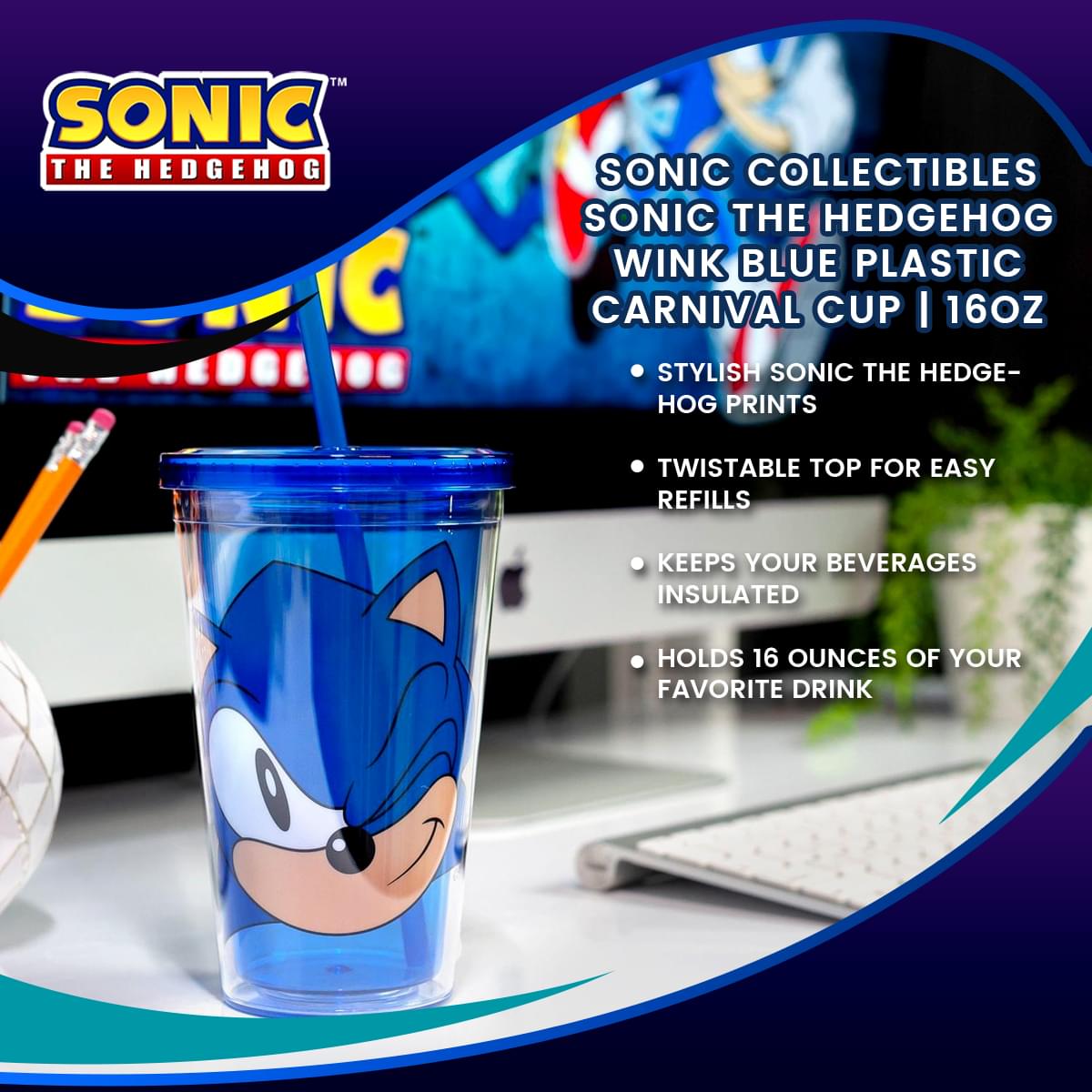 Sonic Collectibles | Sonic The Hedgehog Wink Blue Plastic Carnival Cup | 16oz