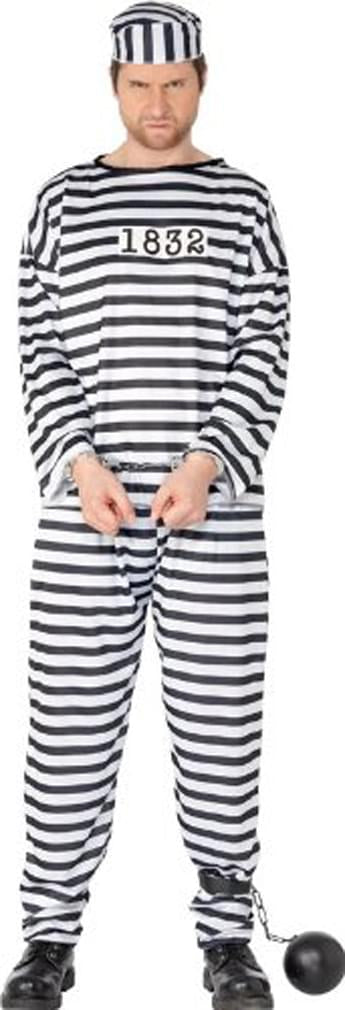 Black & White Striped Convict Prisoner Jail Bird Costume Adult
