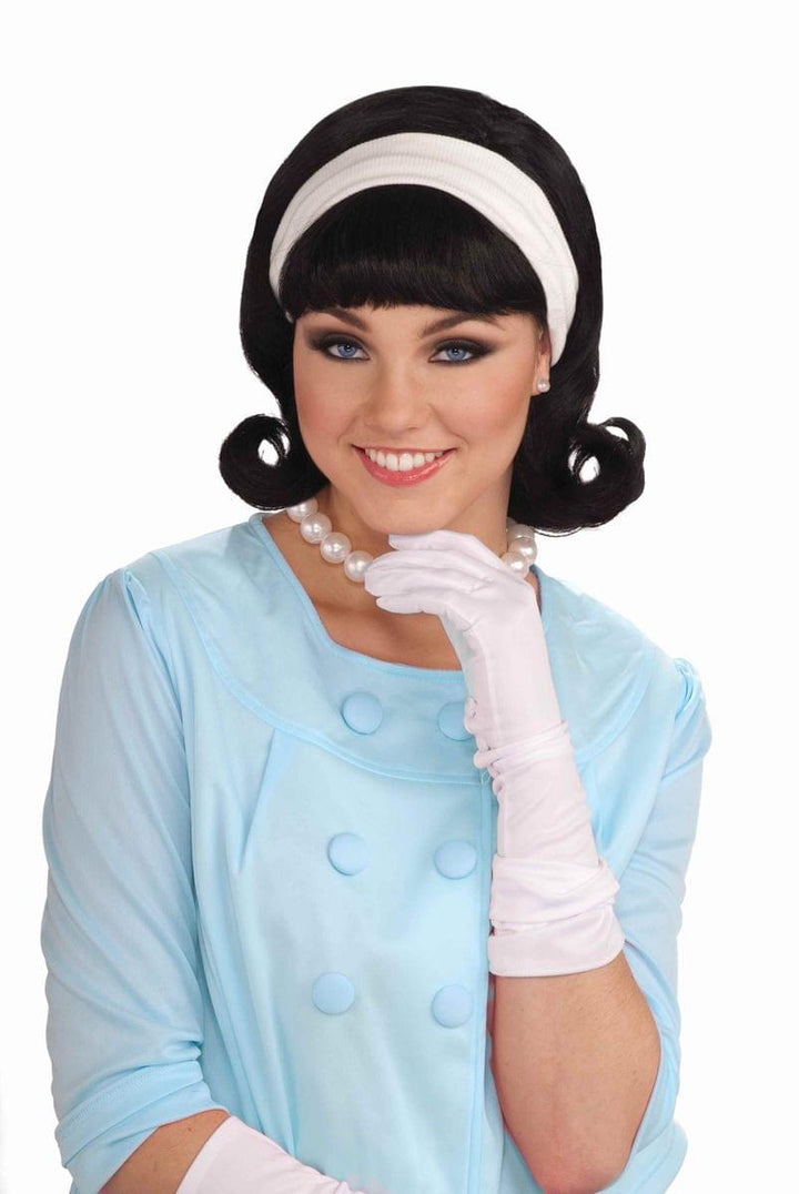 50's Flip Black Costume Wig With Headband